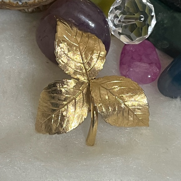 DIOR Grosse Henkel 1959 Germany Gold Plated Leaf Brooch - Picture 1 of 15